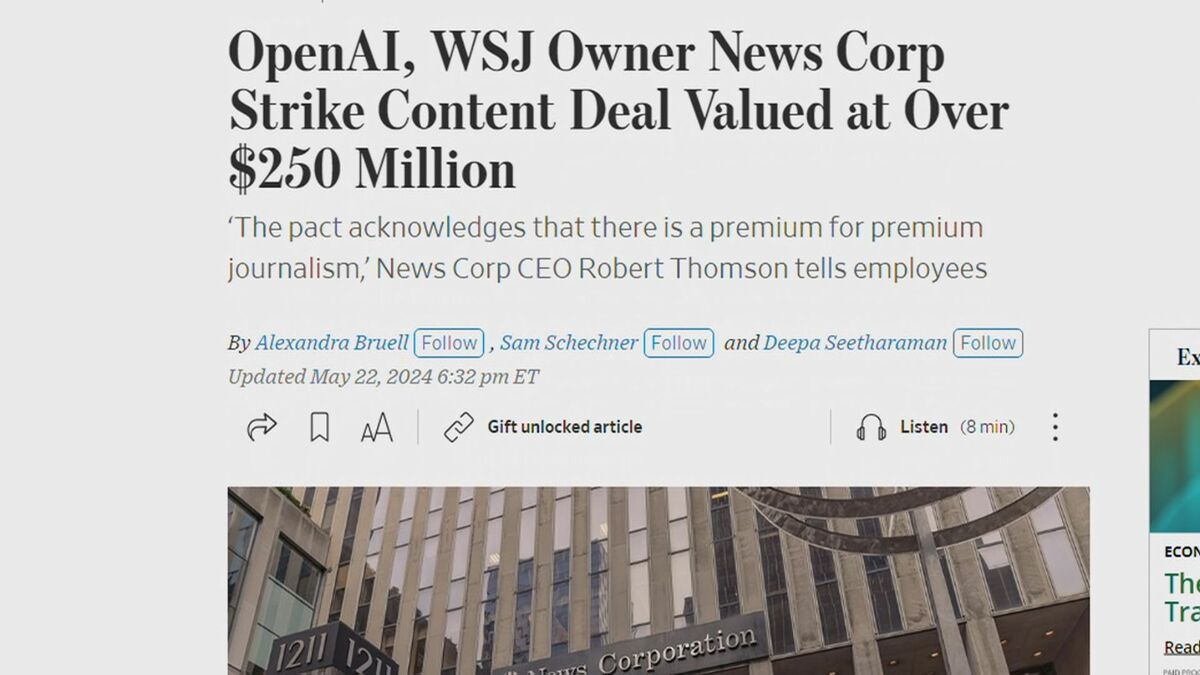 米オープンAI　「ウォール・ストリート・ジャーナル」などを保有する米メディア企業との提携発表
