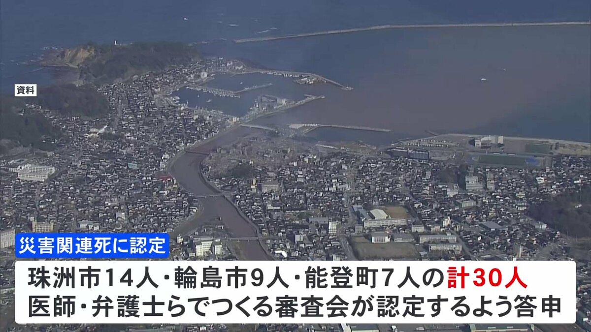 石川県　災害関連死として30人を正式認定　能登半島地震の死者260人に