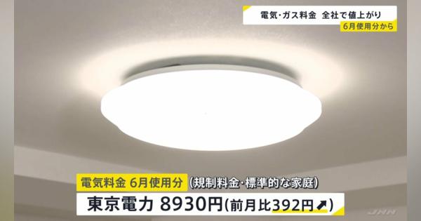 電気代の補助金終了　6月使用分電気料金が全社で値上がり　東京電力・標準家庭で前月から392円増