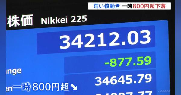 日経平均株価は一時800円超下落　当分の間不安定な値動き続く見込み