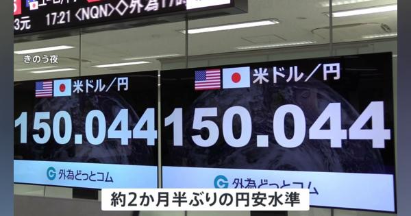 円安進行 円相場1ドル＝150円台に およそ2か月半ぶりの水準