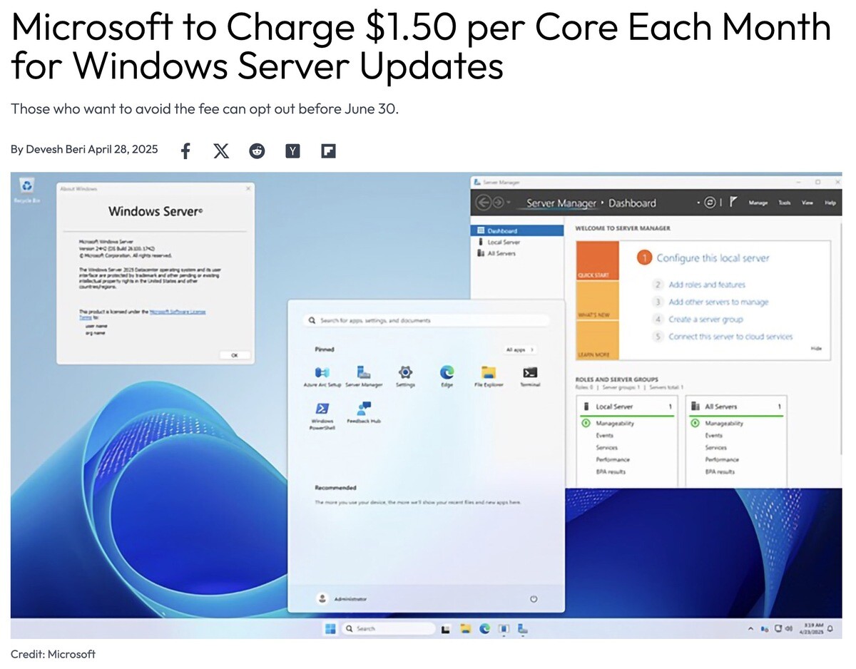 オンプレWindows Serverのホットパッチにコアあたり月額1.5ドル請求、Microsoft (TECH+)