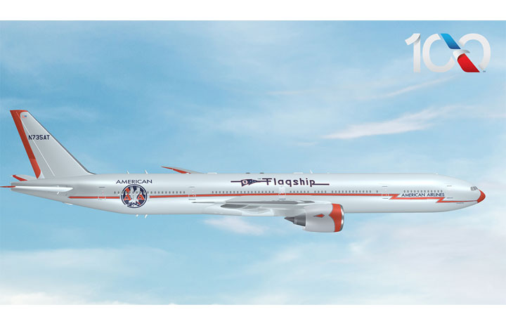 アメリカン航空、100周年で777-300ER特別塗装機 11月就航、客室