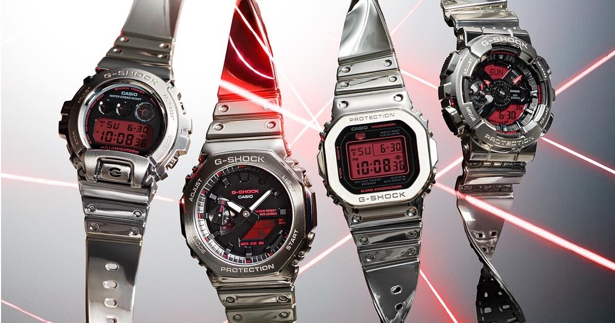 カシオ、メタルベゼル×レッド液晶の「G-SHOCK FINE METALLIC SERIES