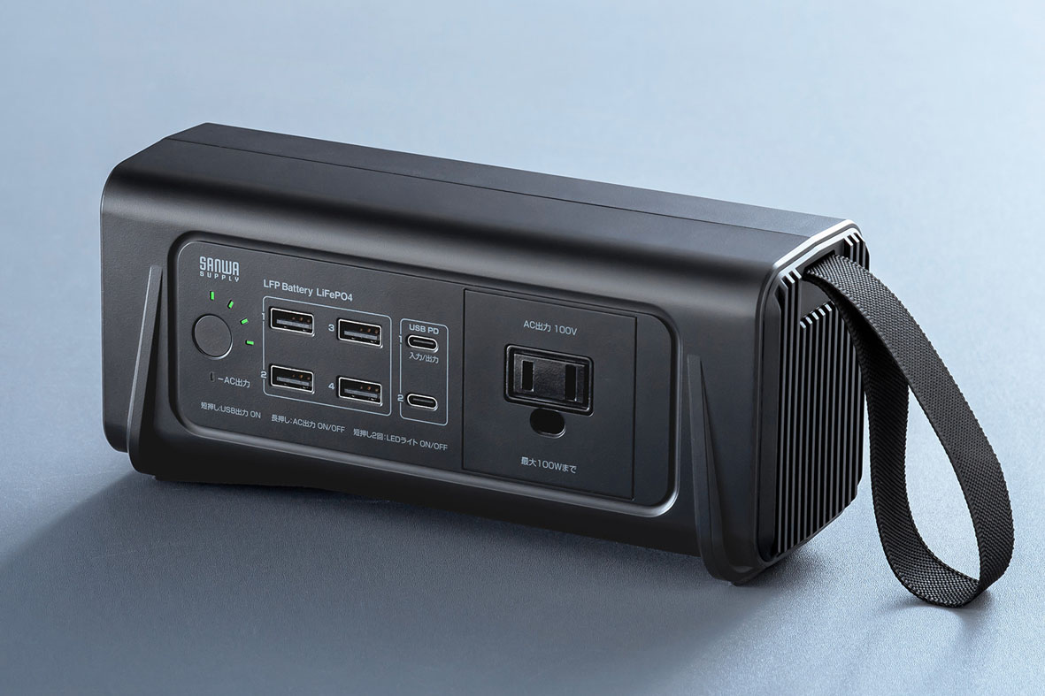 AC100W出力対応で24000mAhのポータブル電源、サンワサプライが発売 65W