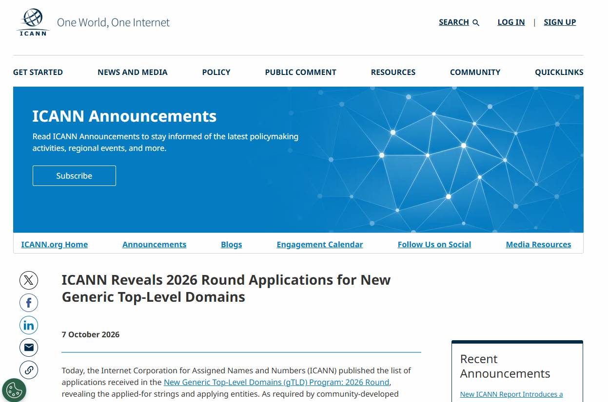 ICANN、2026年の新gTLD申請内容を公開。国内からのブランドTLD申請は61件 GMOインターネットグループがブランドTLD申請56件 ...