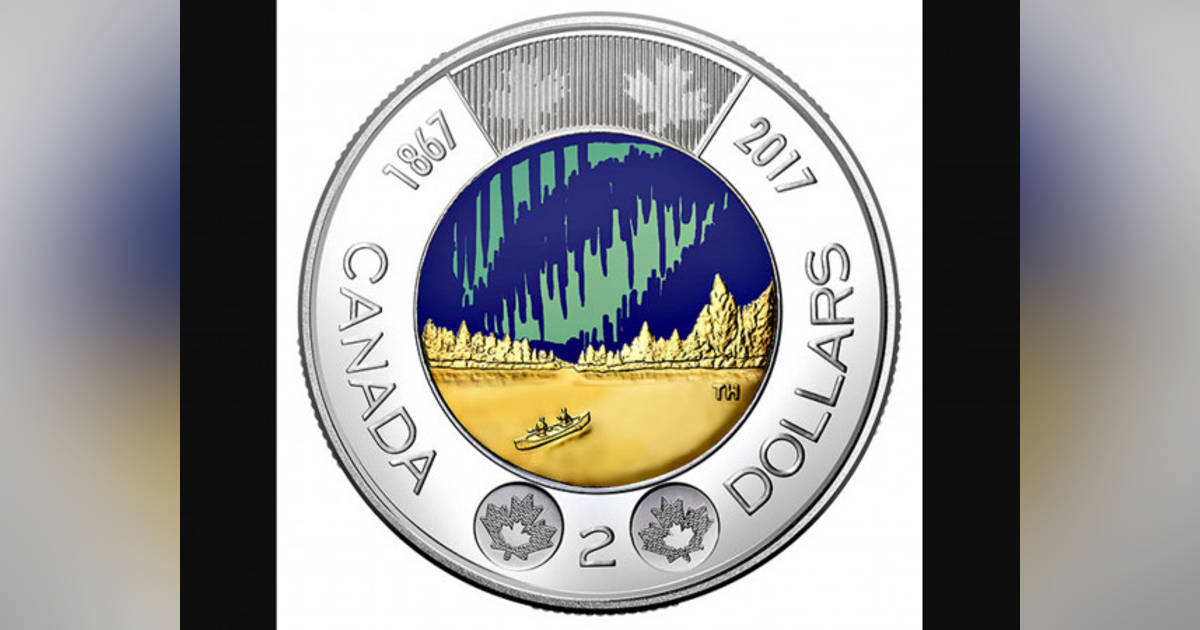 カナダ　建国150周年記念　2ドル　硬貨　　 Coin 世界初の暗闇で光るコイン! カナダ建国150周年記念、オーロラが輝く2