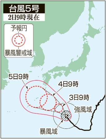 台風5号、ゆっくり接近　九州上陸の可能性も