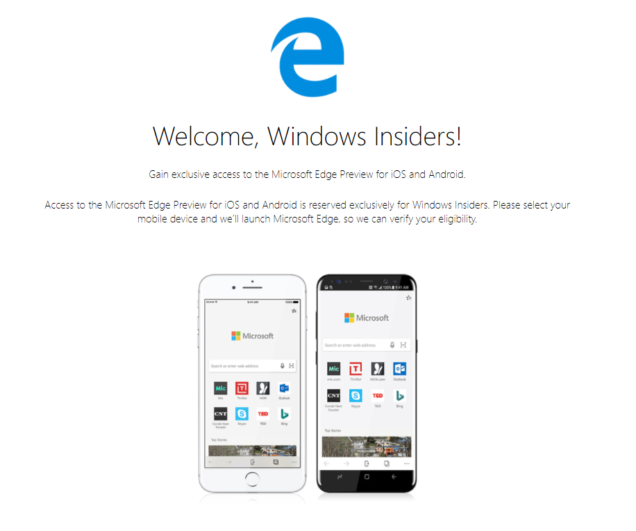 「Microsoft Edge」ブラウザのiPhone／Android版（プレビュー）公開