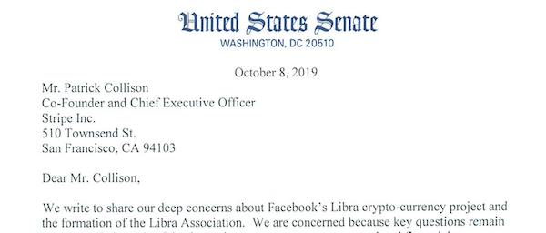 米政府によるFacebook「Libra」潰しが始まるーー脱退を発表したVisa、Mastercard、Stripeに送られた“脅迫文”