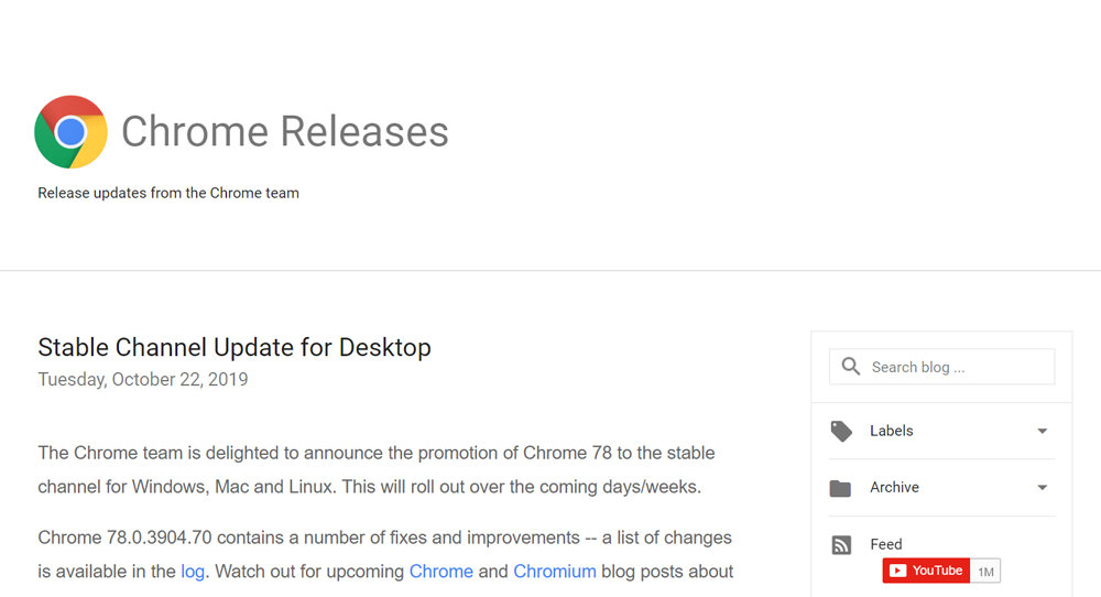 Google Chrome 78の安定版、デスクトップとAndroid向けに公開