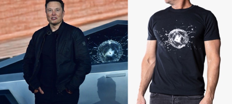 テスラがあの『窓ガラス破壊』自虐Tシャツを公式に発売