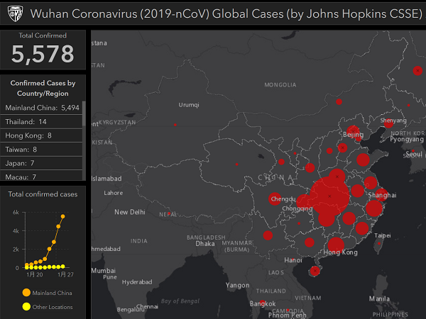 コロナウイルスの感染マップを公開のジョンズ・ホプキンス大、ハイリスク空港50を予測