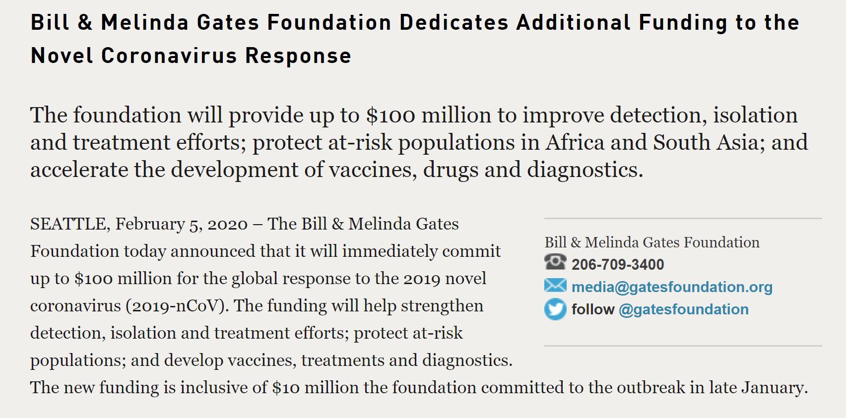 ビル・ゲイツ氏の財団、新型コロナウイルス対策に1億ドル（約109億円）拠出