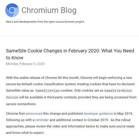 「Google Chrome 80」リリース、新しいCookieの分類システムを導入