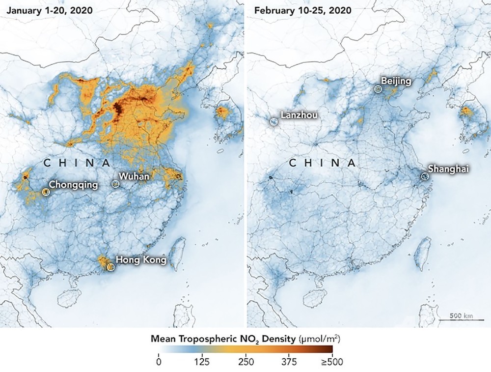 中国の大気汚染、新型ウイルスで減少 NASA衛星画像で判明
