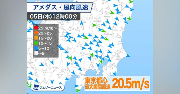 東京で20m/s超の強風、埼玉では砂嵐も 16時頃まで注意
