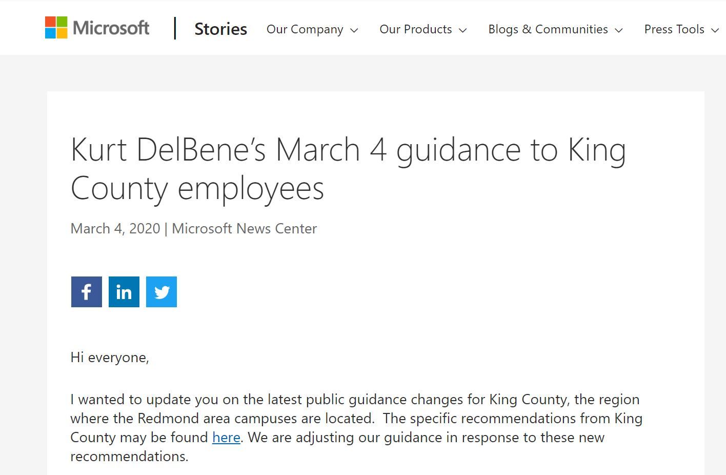 Microsoft、新型コロナ非常事態宣言地域の従業員向けガイダンスを公開