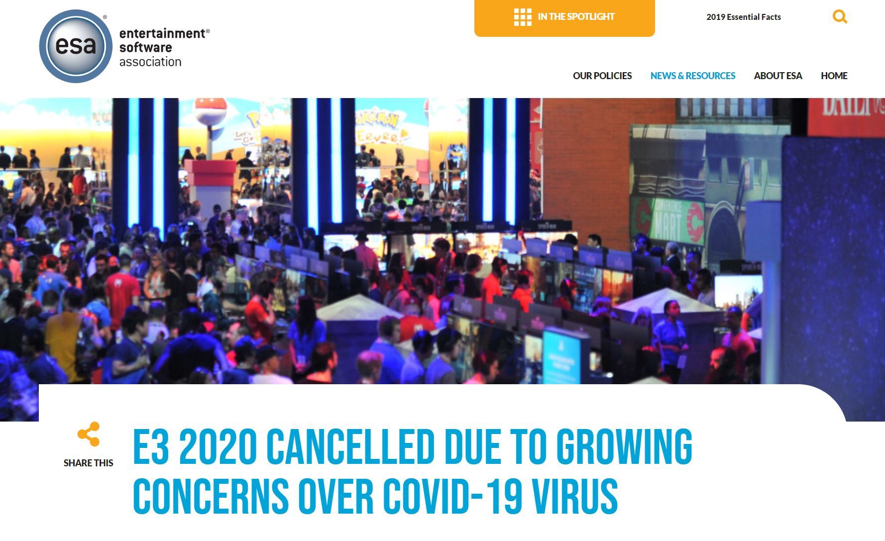 ゲームの祭典「E3 2020」も新型コロナウイルスで中止　オンラインイベントを検討中