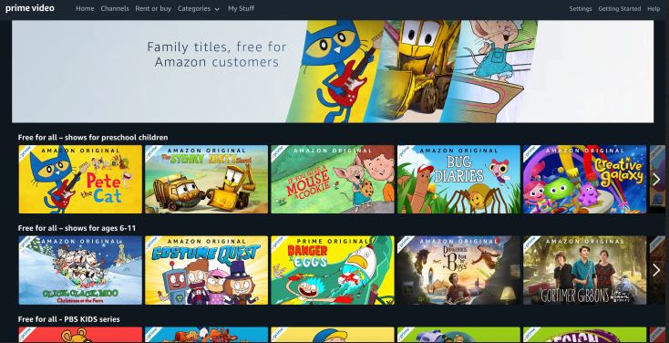 Amazon Prime Videoが子どもと家族向けコンテンツを一般ユーザーにも無料で提供