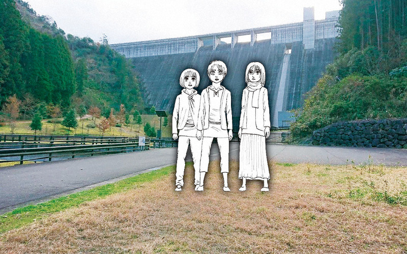 ダムに「進撃の巨人」登場　作者・諫山さん出身地に主人公らの銅像　大分・日田