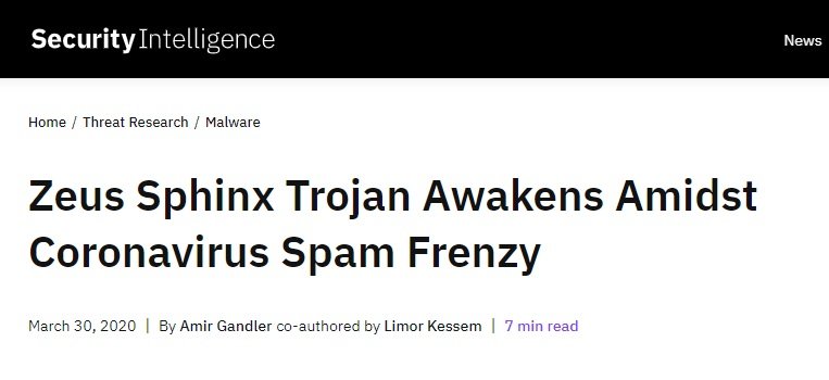 「救済金を受け取れる」偽メールで銀行口座情報を盗む「Zeus Sphinx」、新型コロナで再浮上