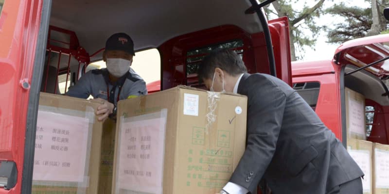 中国から返礼マスク5万枚到着　愛知県豊川市に、融通を要請