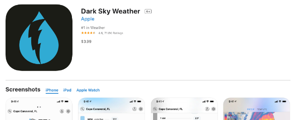 Apple、アメリカ天気予報アプリジャンル1位の「Dark Sky Weather」を買収