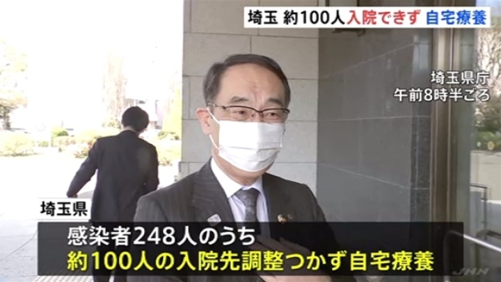 埼玉県で軽症者約１００人が入院できず自宅療養