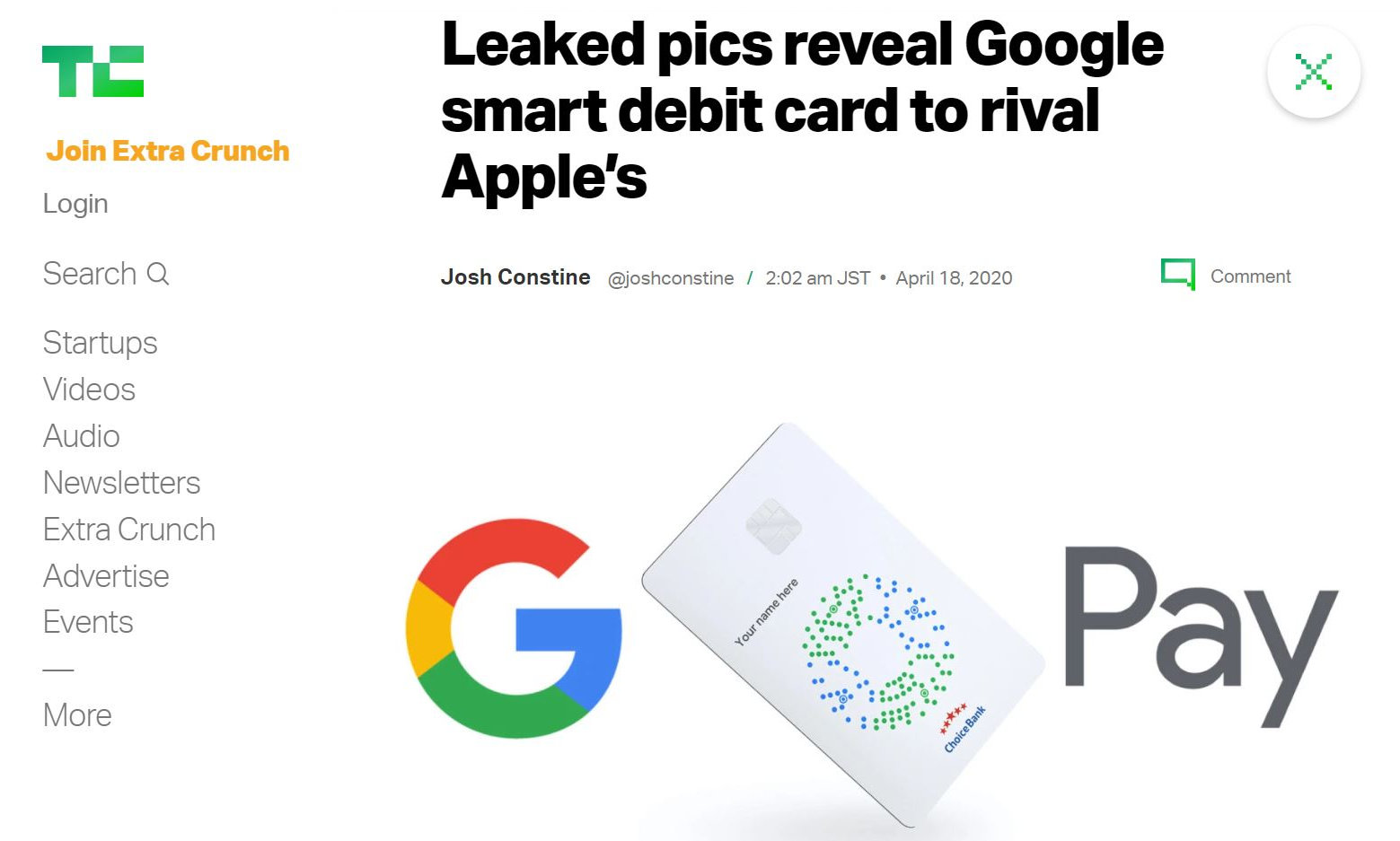 Google版「Apple Card」？　物理的デビットカードとアプリの画像流出