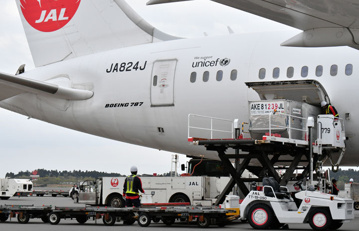 上海からマスク1200箱が成田到着　JAL、旅客機で貨物専用便