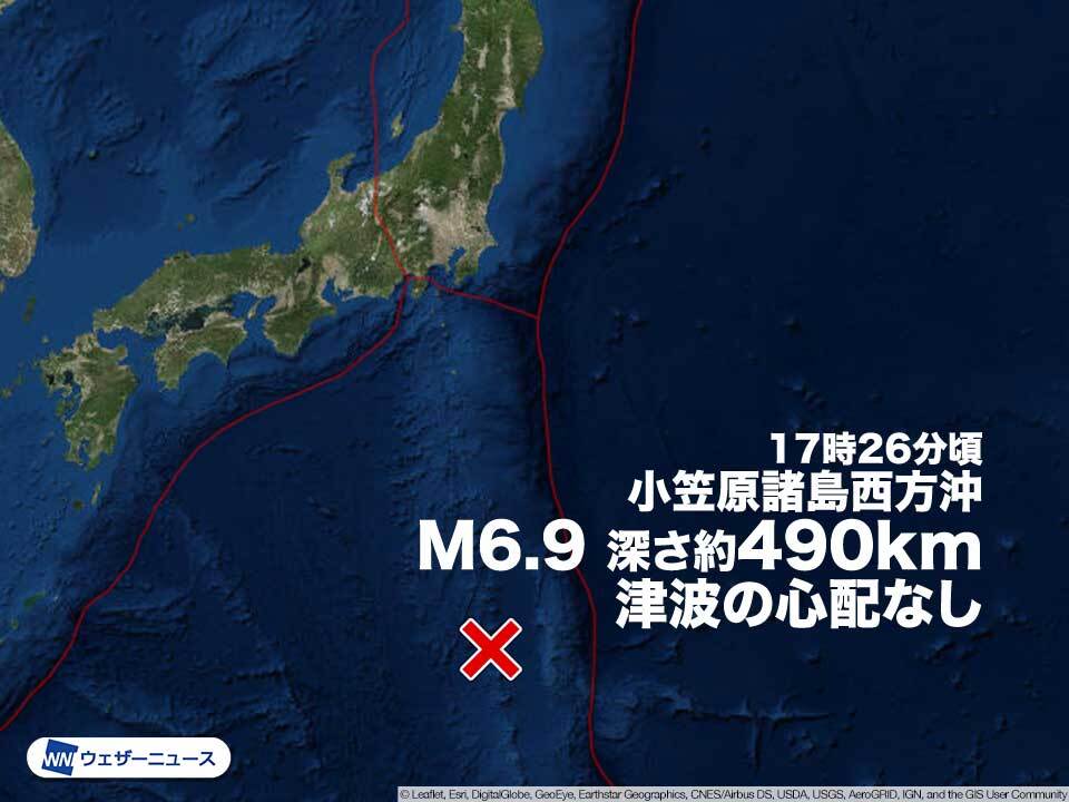 小笠原でM6.9の深発地震　異常震域が見られる