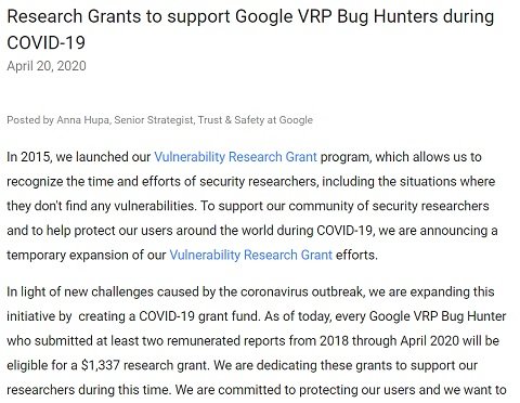 Googleが「COVID-19助成ファンド」創設、セキュリティ研究の継続を支援