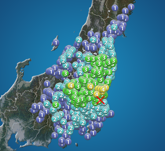 茨城県・群馬県・栃木県で震度4の地震発生