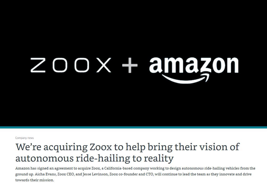Amazon.com、自動運転のZooxを買収