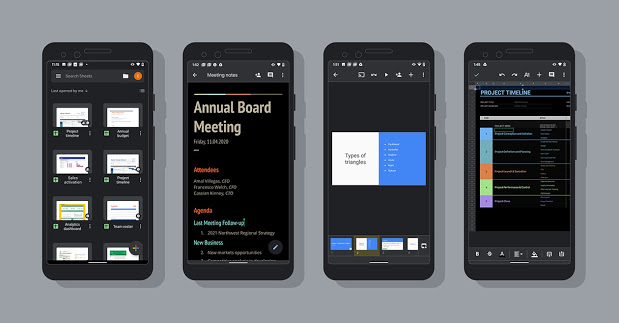 AndroidのGoogleドキュメント、スプレッドシート、スライドがダークテーマに対応