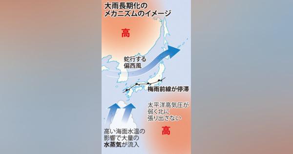 日本付近に居座る梅雨前線　弱い太平洋高気圧が一因　豪雨メカニズムを探る