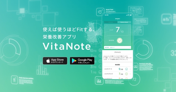 株式会社ユカシカド、栄養改善アプリ「VitaNote」をリリース