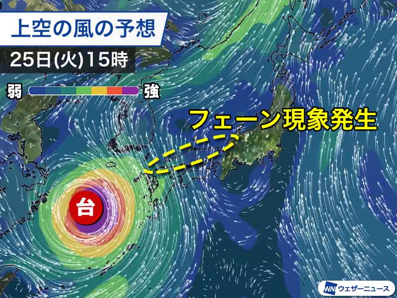 台風8号の影響でフェーン現象　明日は日本海側で体温超えの暑さに