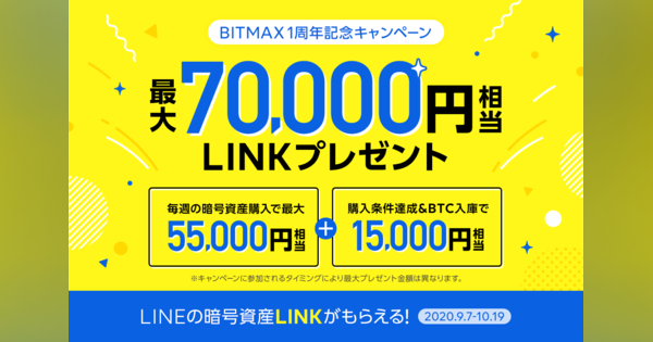 BITMAX、暗号資産購入で最大7万円分プレゼント