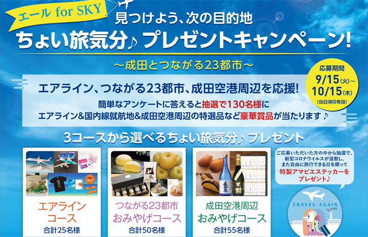 成田空港 国内線就航地の特産品や航空会社グッズ当たる ちょい旅気分 キャンペーン