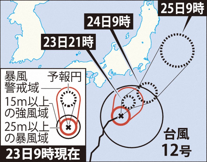 台風12号、24～25日に東日本から東北に接近の恐れ　土砂災害など警戒を