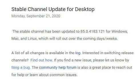 「Chrome 85」セキュリティアップデートを公開