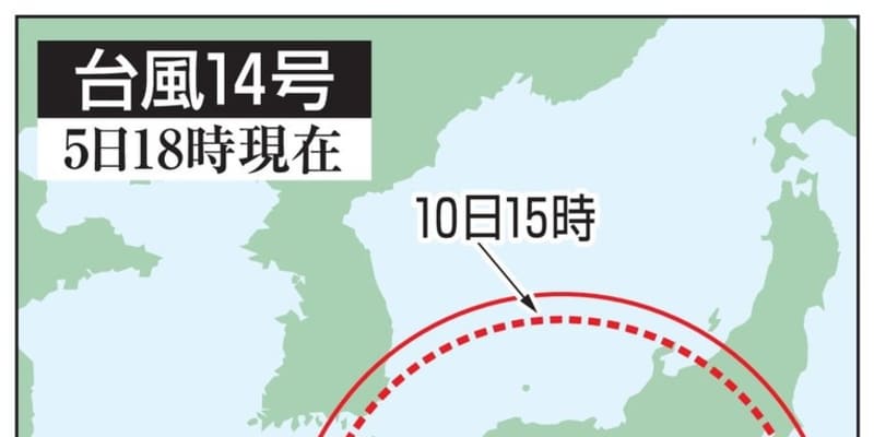 台風14号、西日本接近か　予報円大きく進路警戒