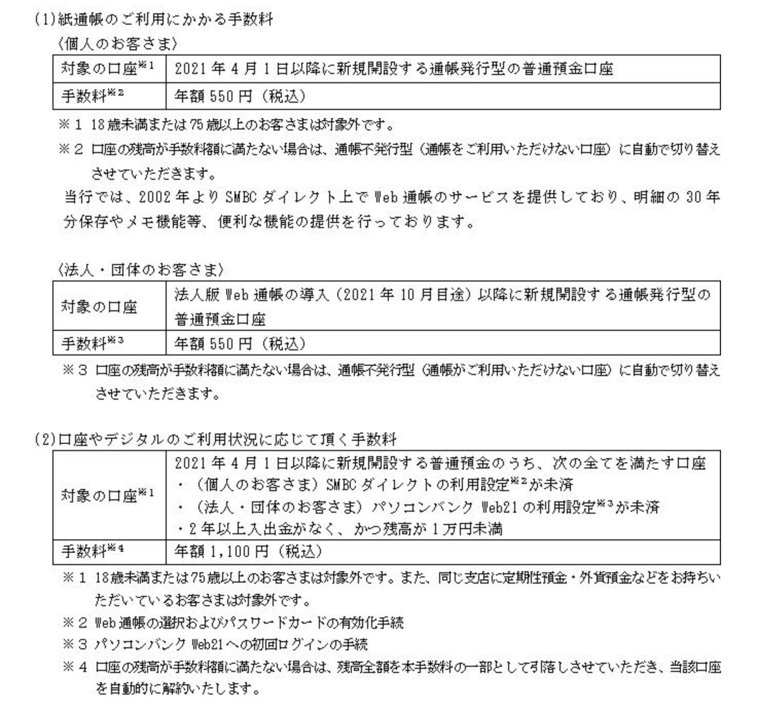 三井住友銀行が通帳有料化、ネットバンキング未利用者に手数料　2021年4月新規開設口座から