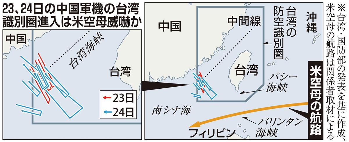 独自 中国軍機 米空母威嚇が目的 台湾識別圏進入で国防部関係者