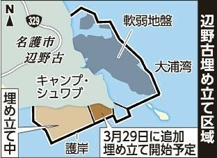 辺野古、来月に追加埋め立て　海面から4メートルまでかさ上げ工事　防衛局が県に通知