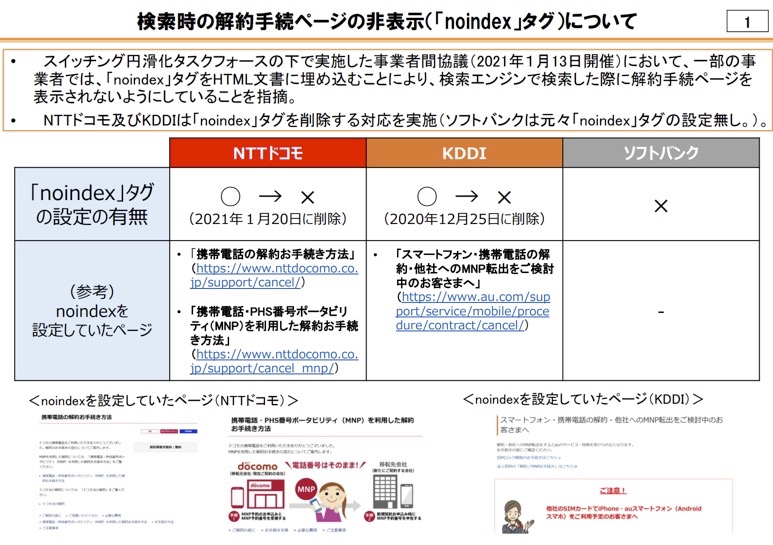 ドコモとkddi 解約ページに Noindex タグ挿入 検索で非表示にしていたと判明