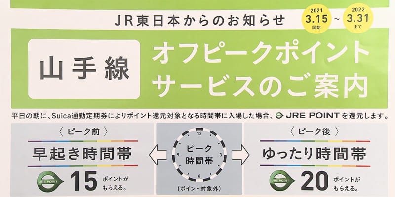 “時差通勤”でポイント還元　JR東日本 15日から新たなサービス