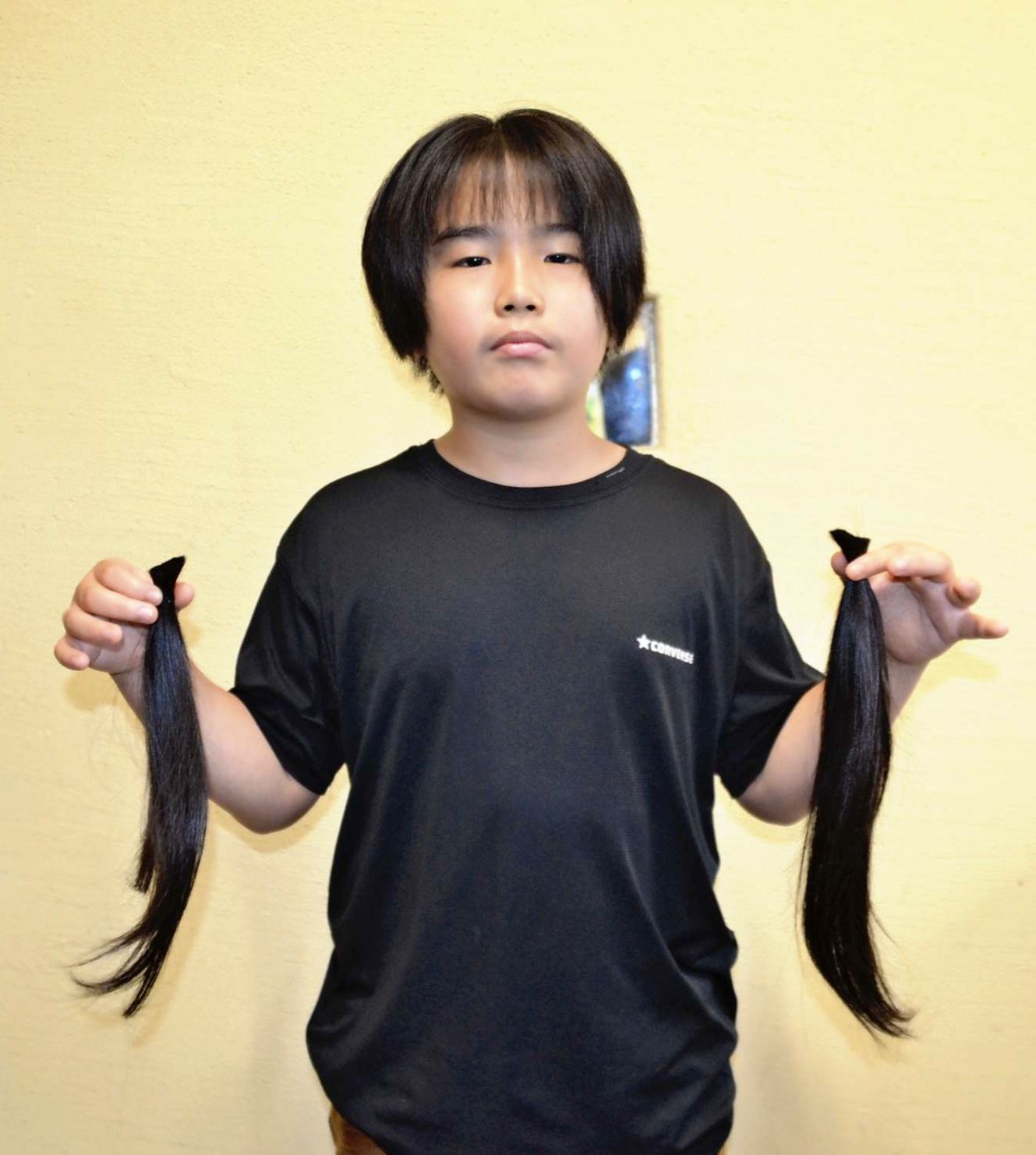 3年間で伸びた髪の長さは50㎝以上　沖縄の小学5年生、ヘアドネーションに挑戦　同級生も理解深める